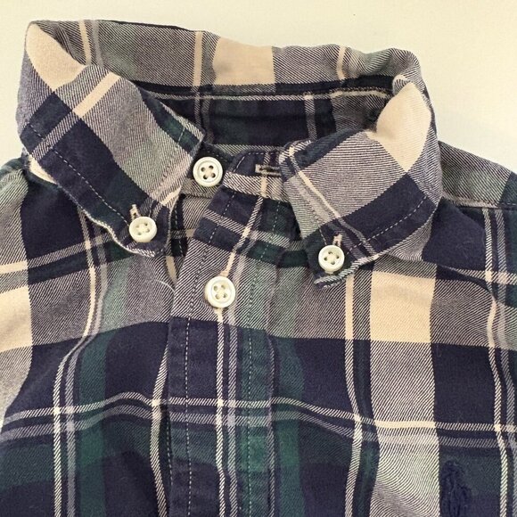 Ralph Lauren boys button down check plaid dress shirt Toddler 2T Blue Green - Picture 3 of 9